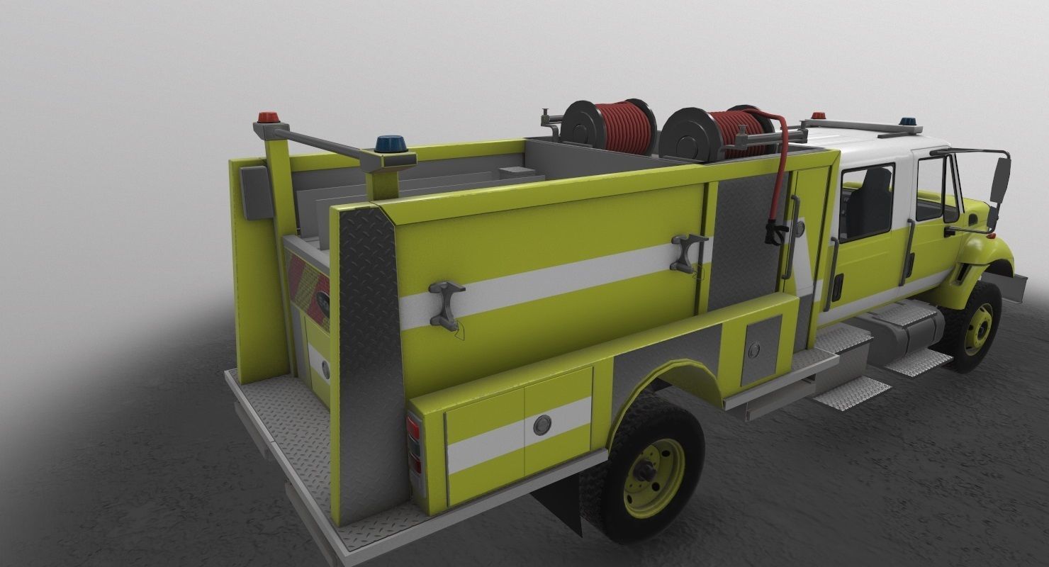 Fire Truck Yellow Low-poly 3D model_4