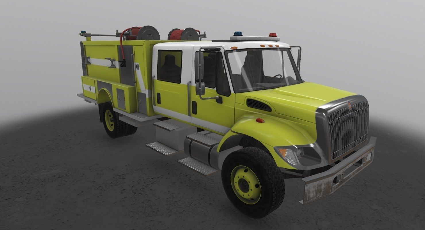 Fire Truck Yellow Low-poly 3D model_5