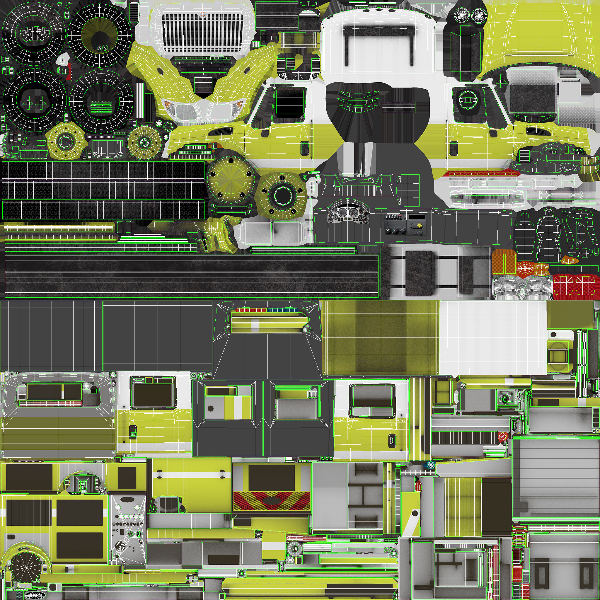 Fire Truck Yellow Low-poly 3D model_11