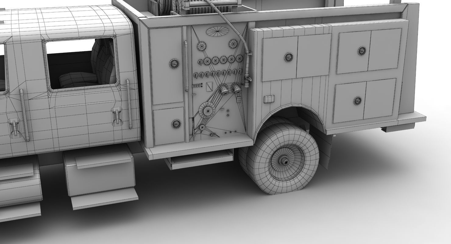 Fire Truck Yellow Low-poly 3D model_16