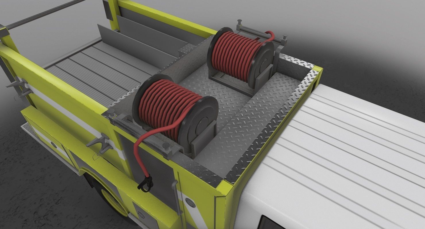 Fire Truck Yellow Low-poly 3D model_6