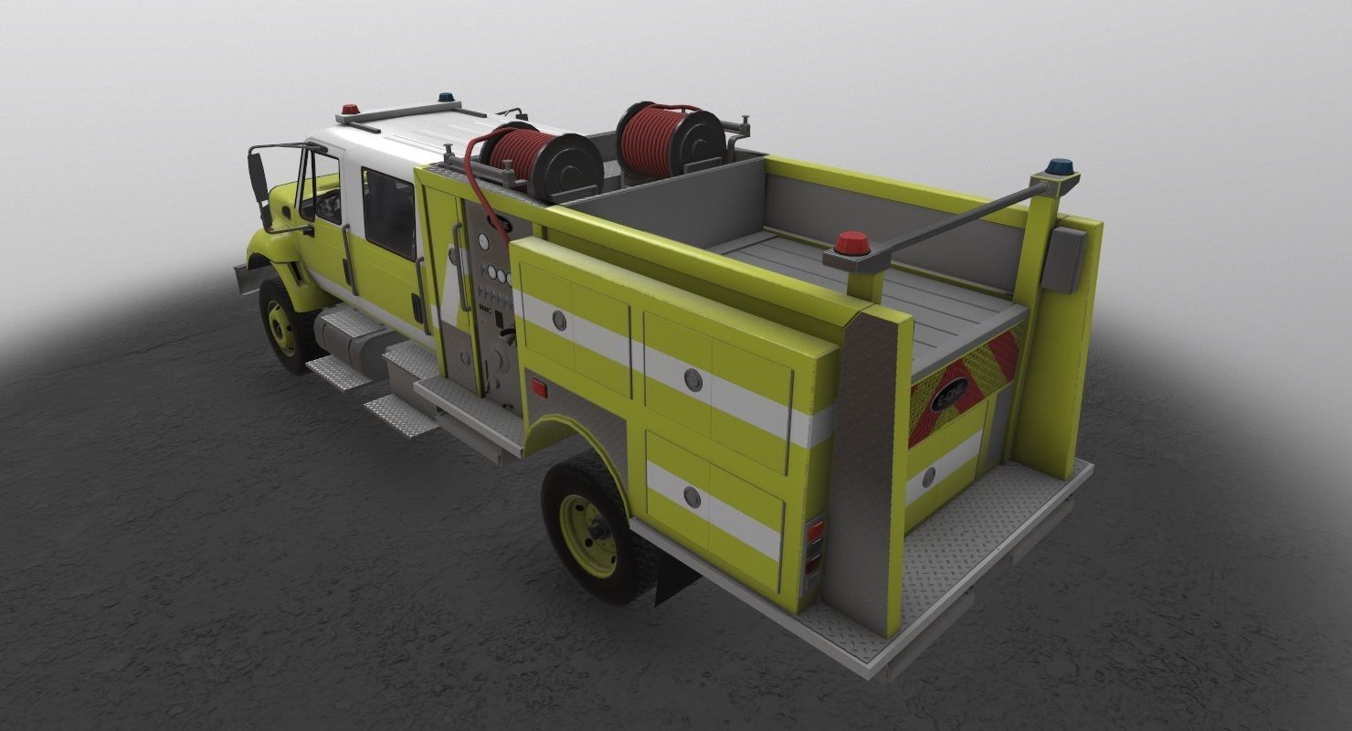 Fire Truck Yellow Low-poly 3D model_3
