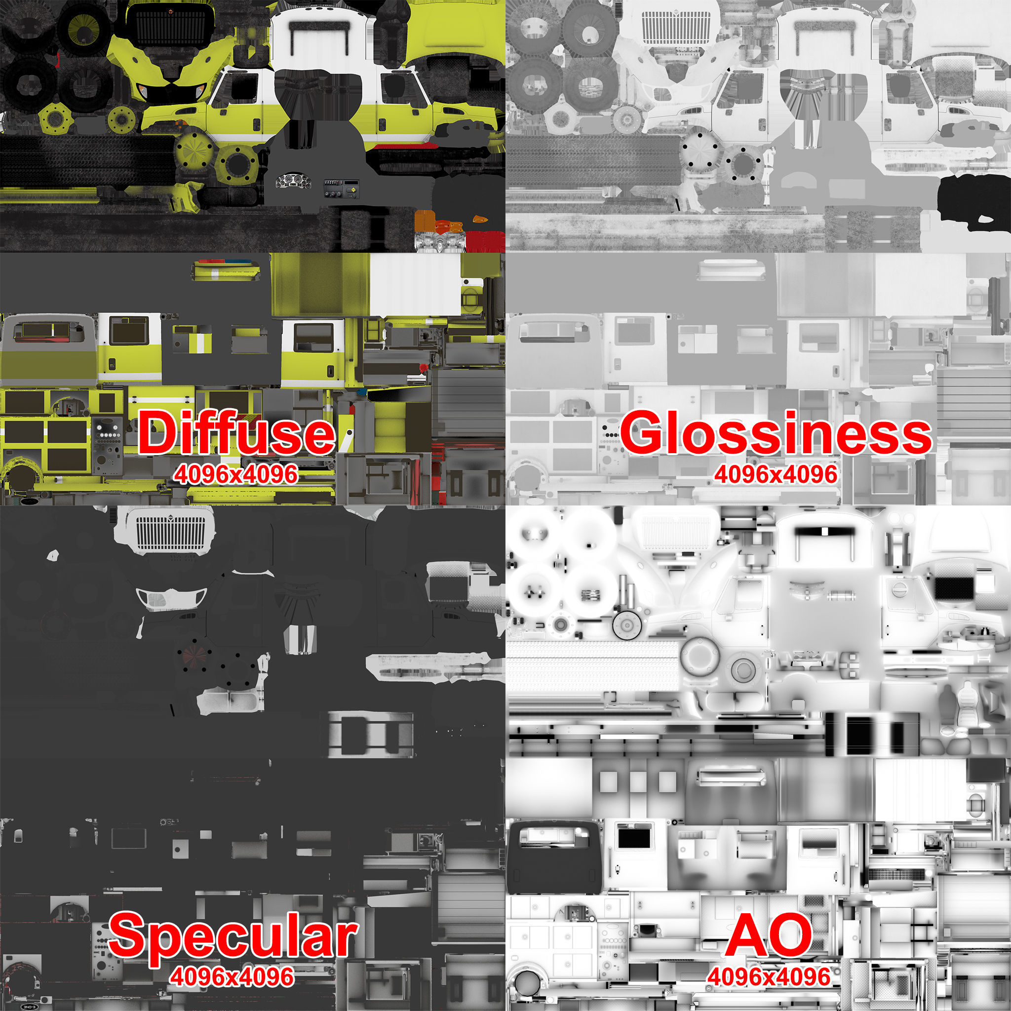 Fire Truck Yellow Low-poly 3D model_9