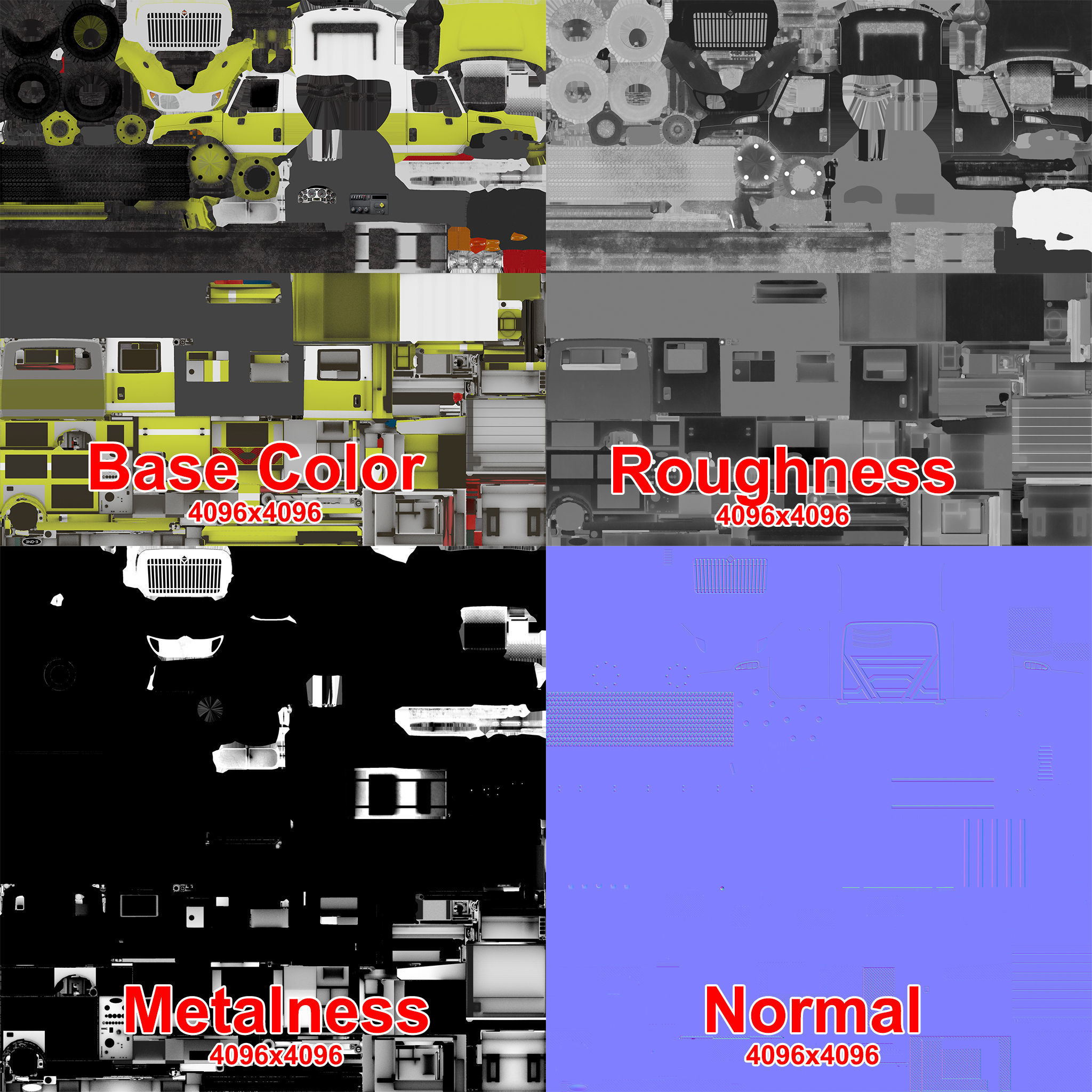 Fire Truck Yellow Low-poly 3D model_10