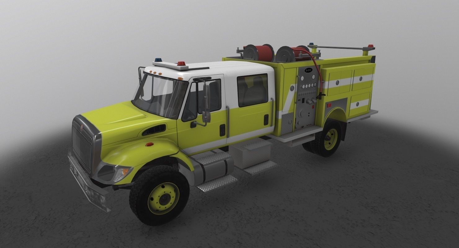 Fire Truck Yellow Low-poly 3D model_2