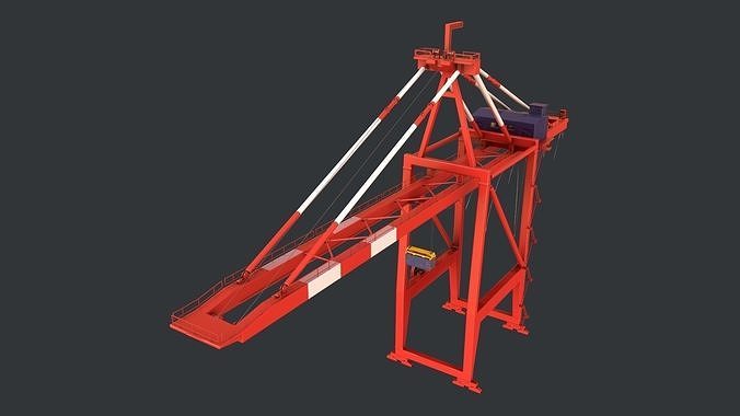PBR Quayside Container Crane Version 1- Red White Low-poly 3D model
