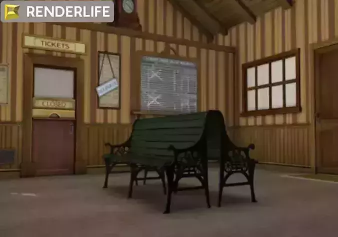 Rural Train station interior 3D model