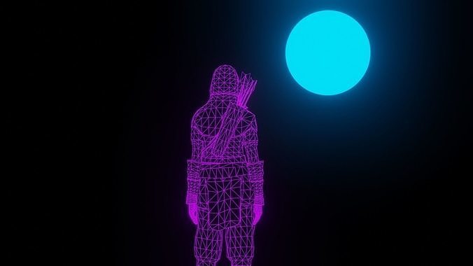 wireframe charecter neon 3D model