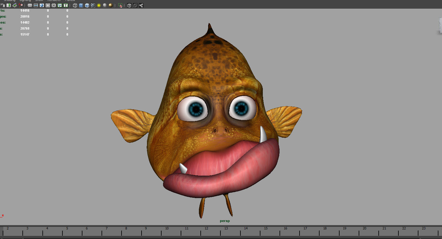 villon fish cartoon 3d rig model 3D model_14