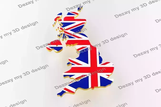 Map of Great Britain land border with flag 3D model
