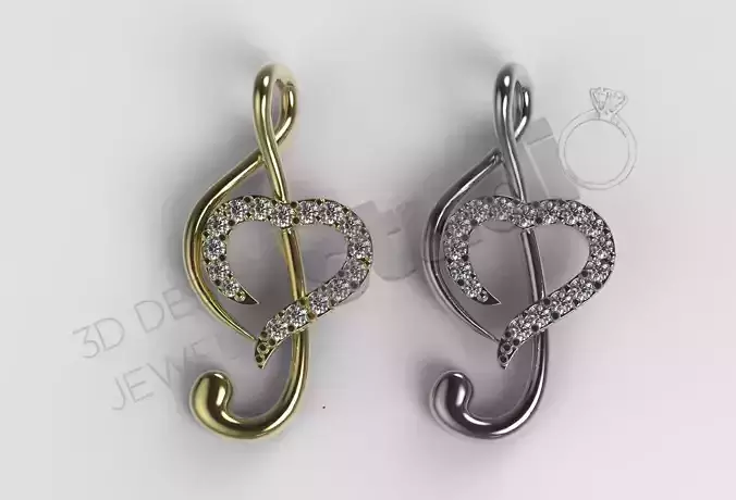 Cute Luxury little music note pendant heart with gems  3d model