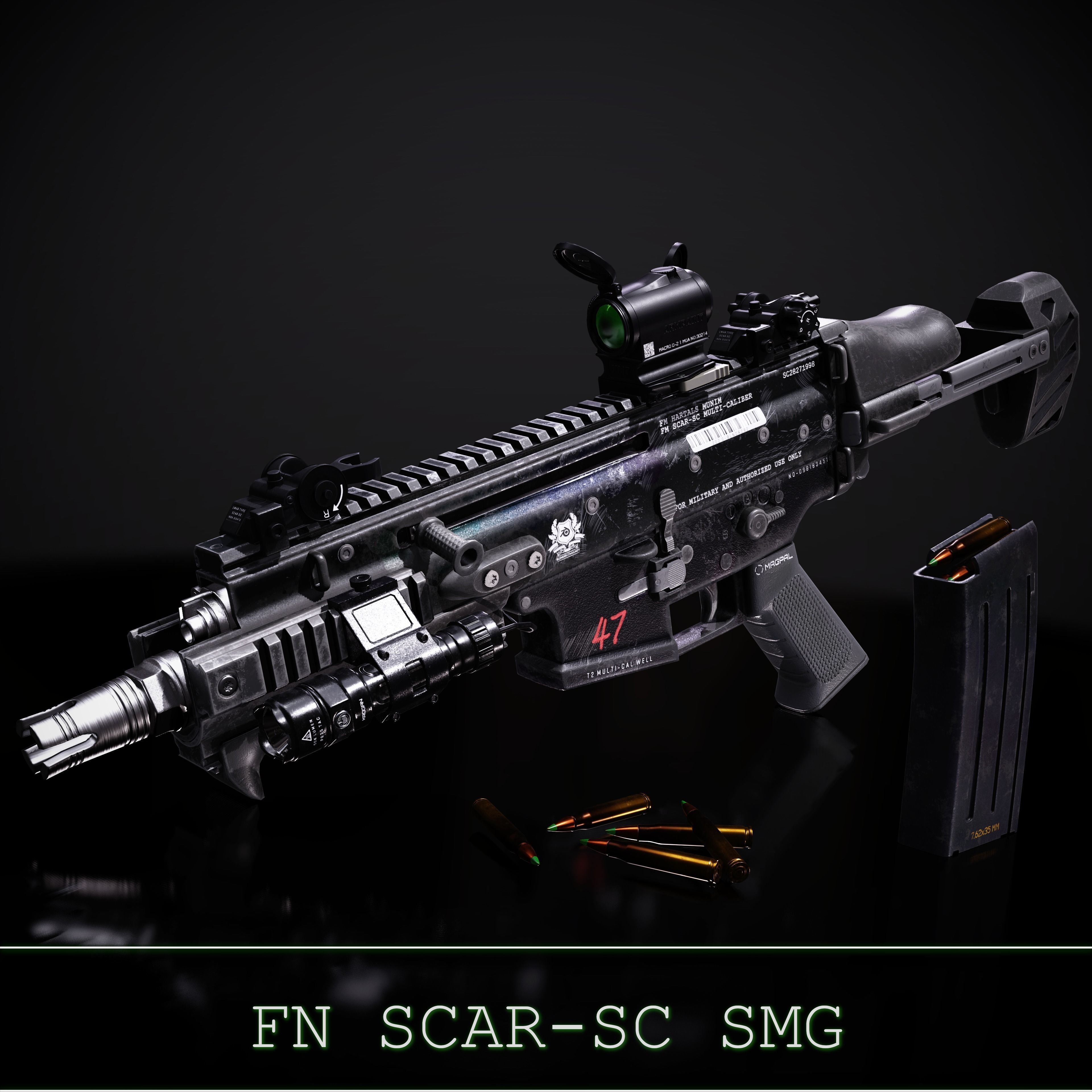 FN Scar-SC SMG Low-poly 3D model_8