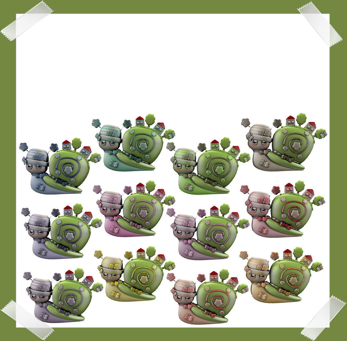 Cute Snail world in many colours Low-poly 3D model_5