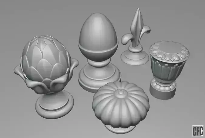 WoodCarving Finial  collection - 3d model for CNC 