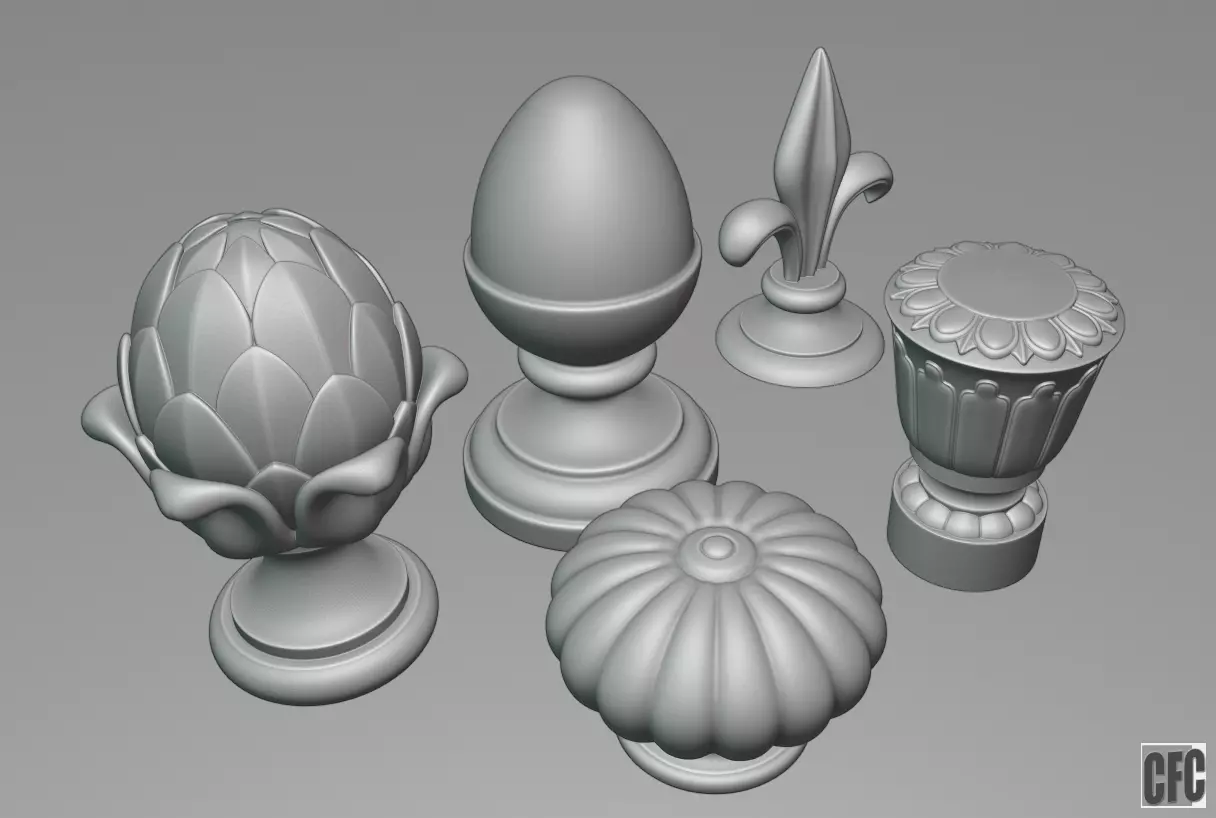 WoodCarving Finial  collection - 3d model for CNC _0