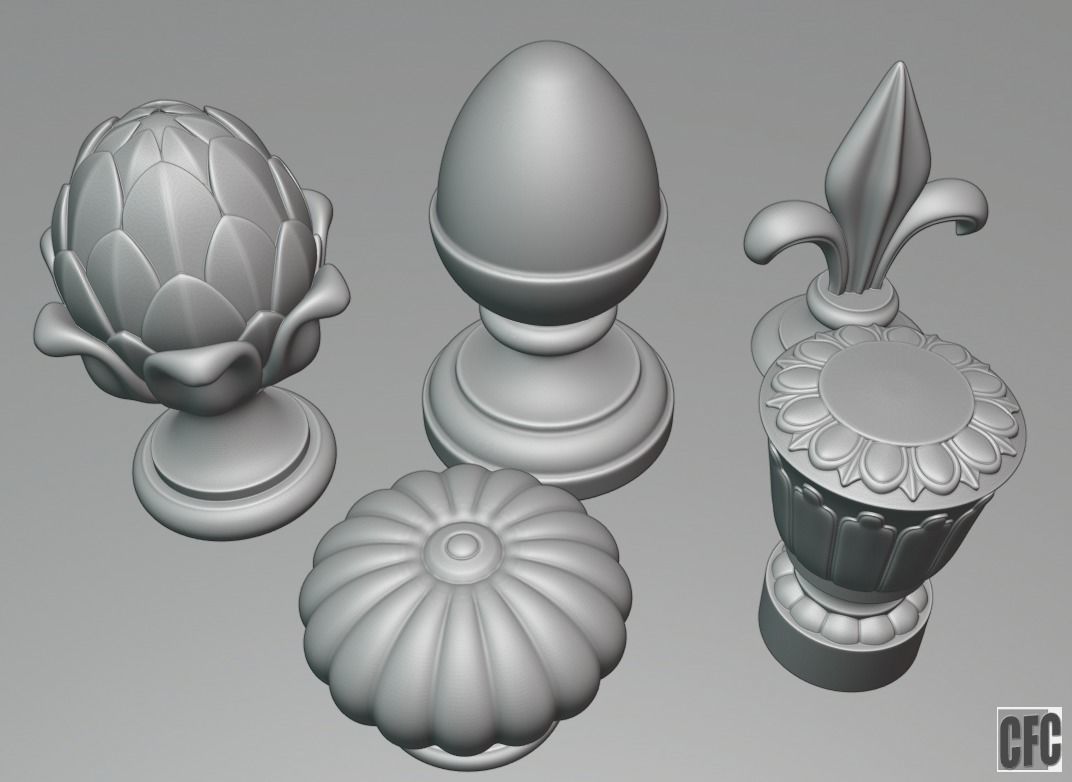 WoodCarving Finial  collection - 3d model for CNC _1