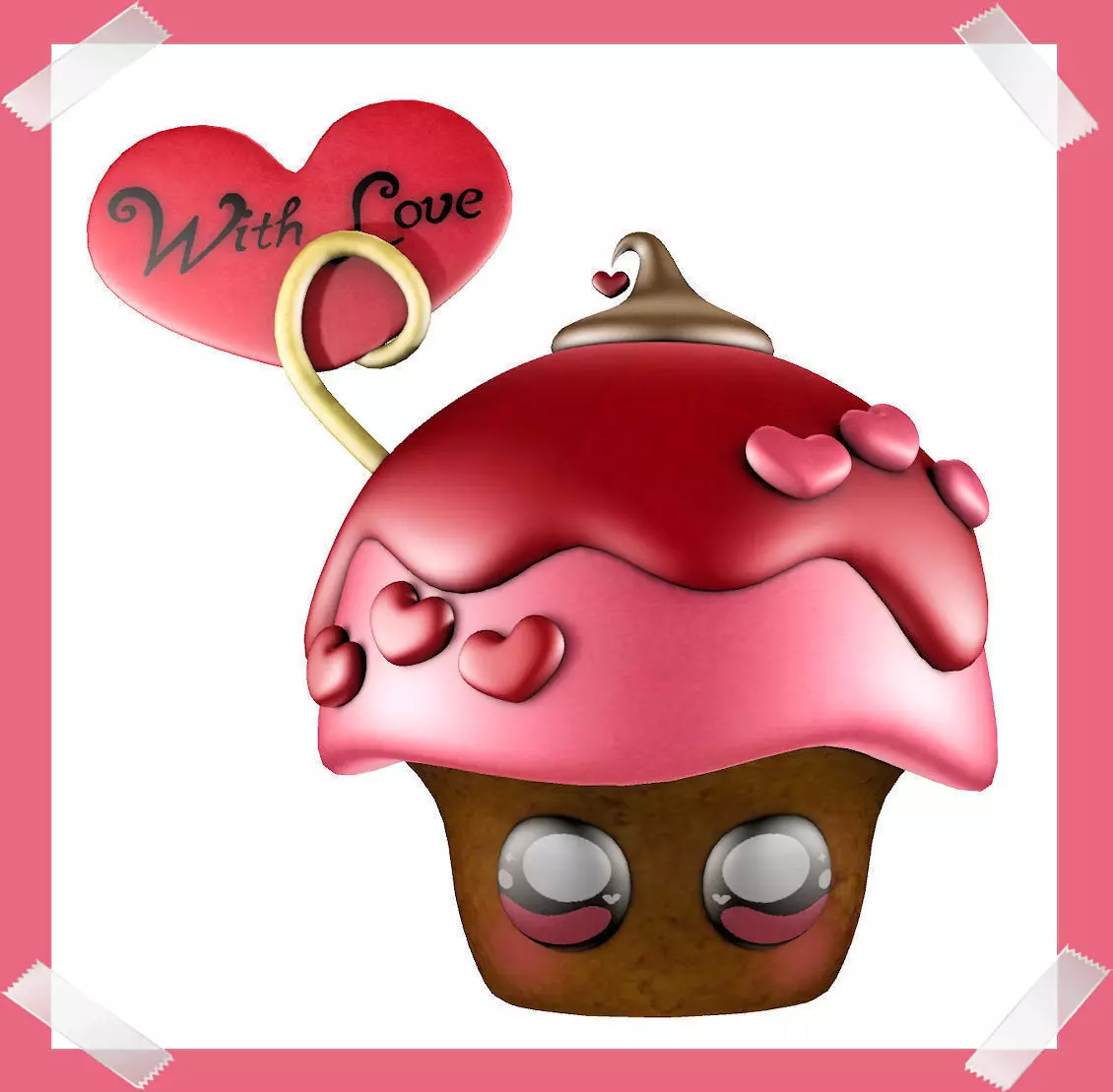 Cute Valentine Day Cake in many colours Low-poly 3D model_0
