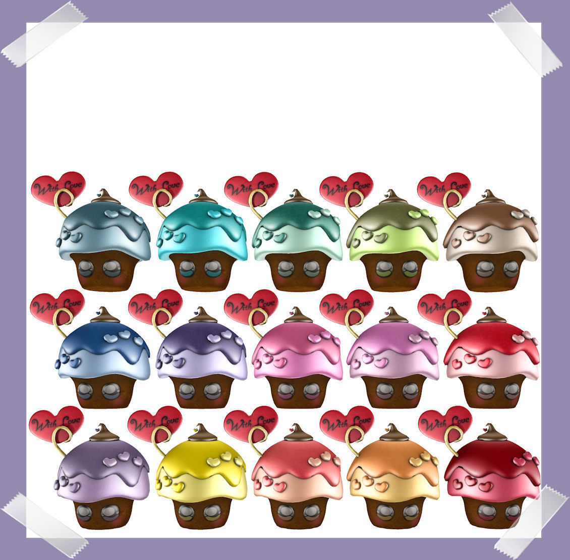 Cute Valentine Day Cake in many colours Low-poly 3D model_5