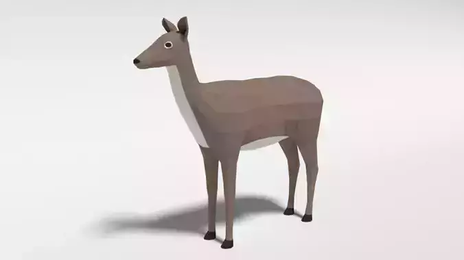 Low Poly Cartoon White-tailed Female Deer