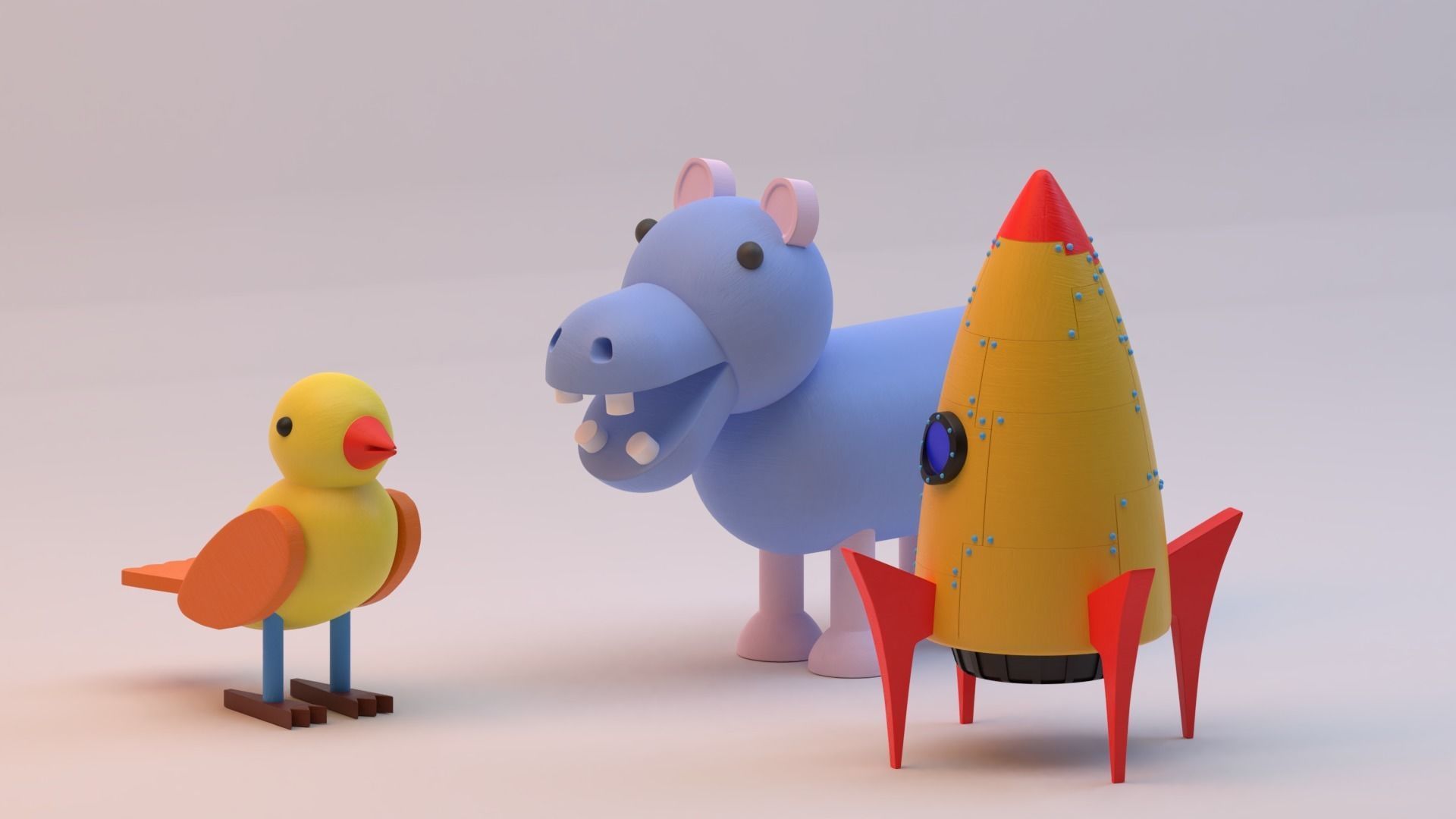 Set of three wooden games for children 3D model_11