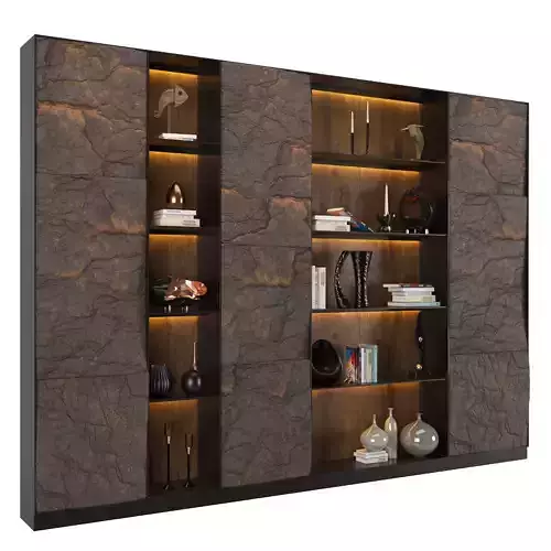 Shelf 3d Model bookcase made of wood and stone