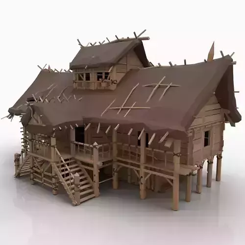STYLIZED BIG FANTASY MEDIEVAL VIKING WOODEN COTTAGE HOUSE HUT Free low-poly 3D model