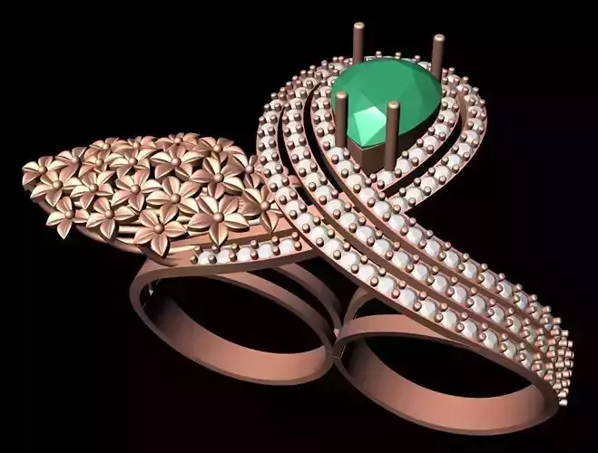 Double Finger Flower Ring