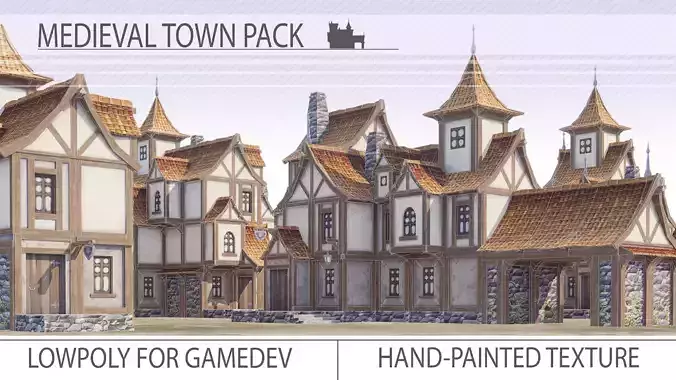 Low-poly medieval houses Low-poly 3D model