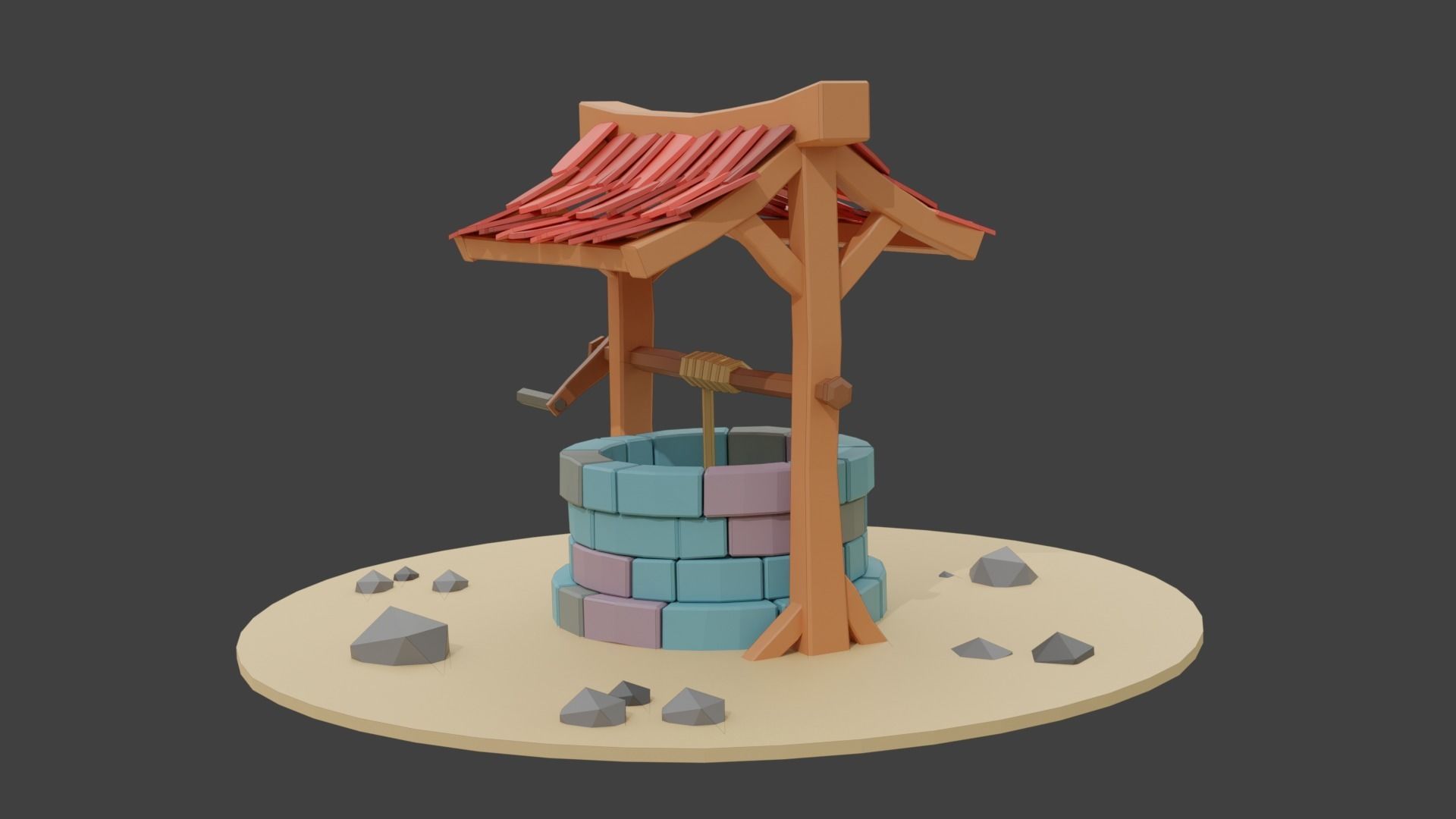 Cartoon Water Well Low-poly 3D model_1