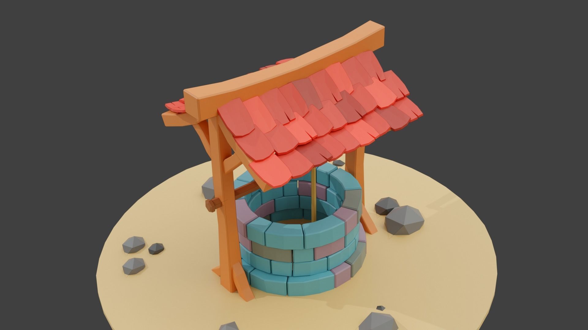 Cartoon Water Well Low-poly 3D model_4