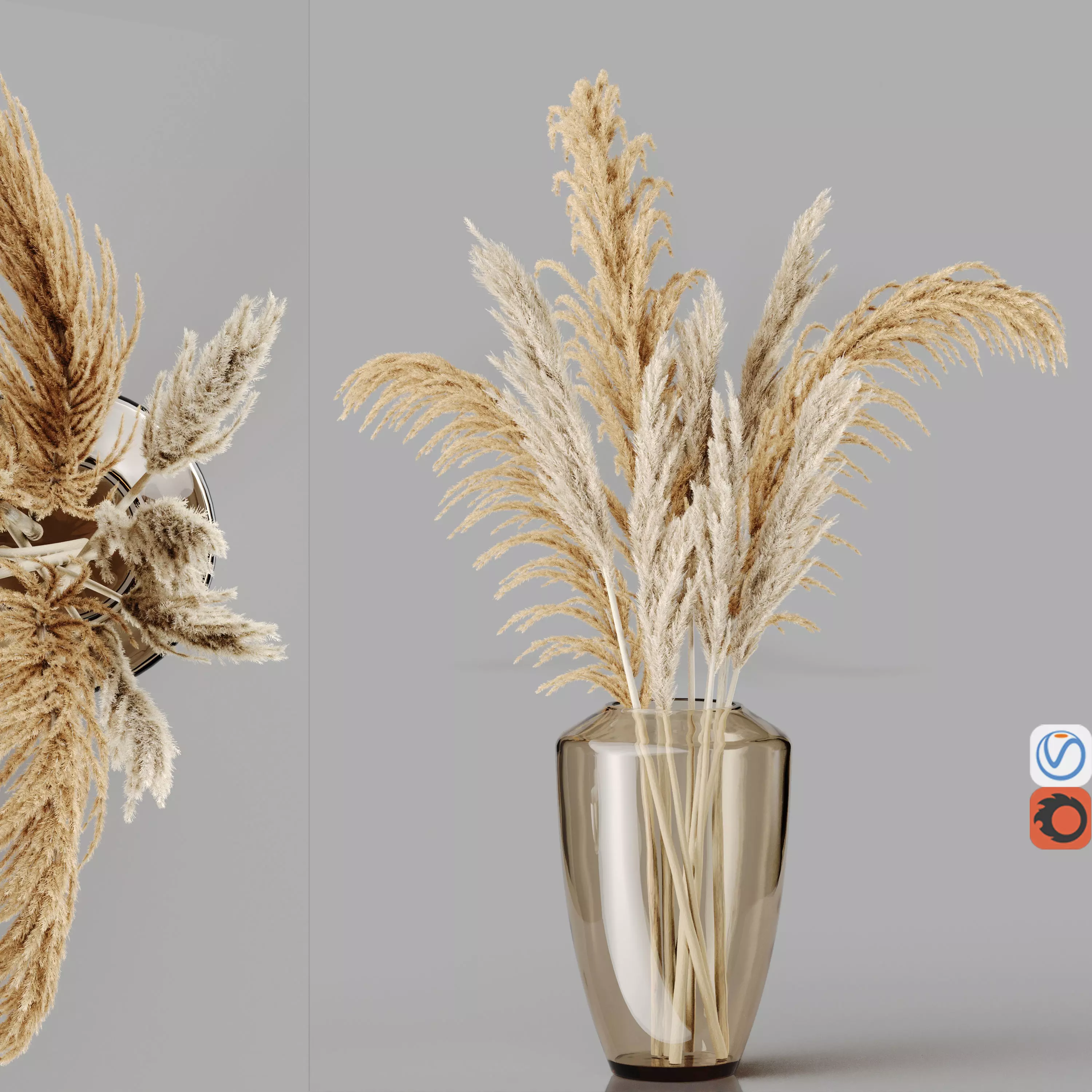 H28 degraded brown glass vase With Cortaderia and Pampas Low-poly 3D model