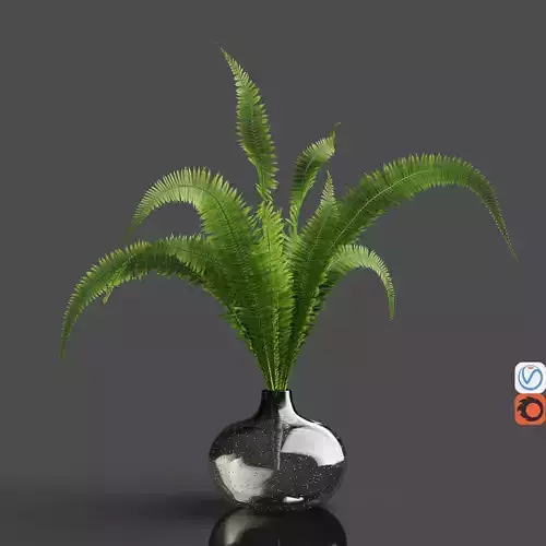 H18 gray tinted bubble glass drop vase with Fern 3D model