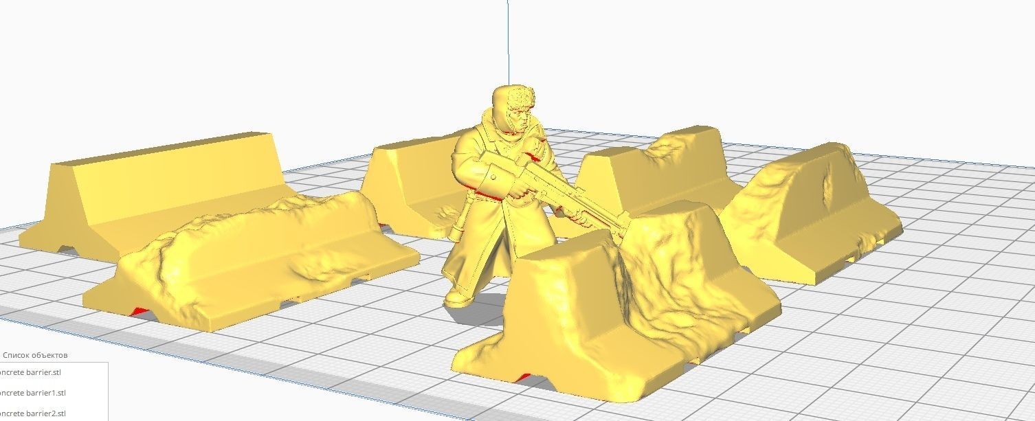 Concrete barrier and Dragon teeth  for wargames 3D print model_3