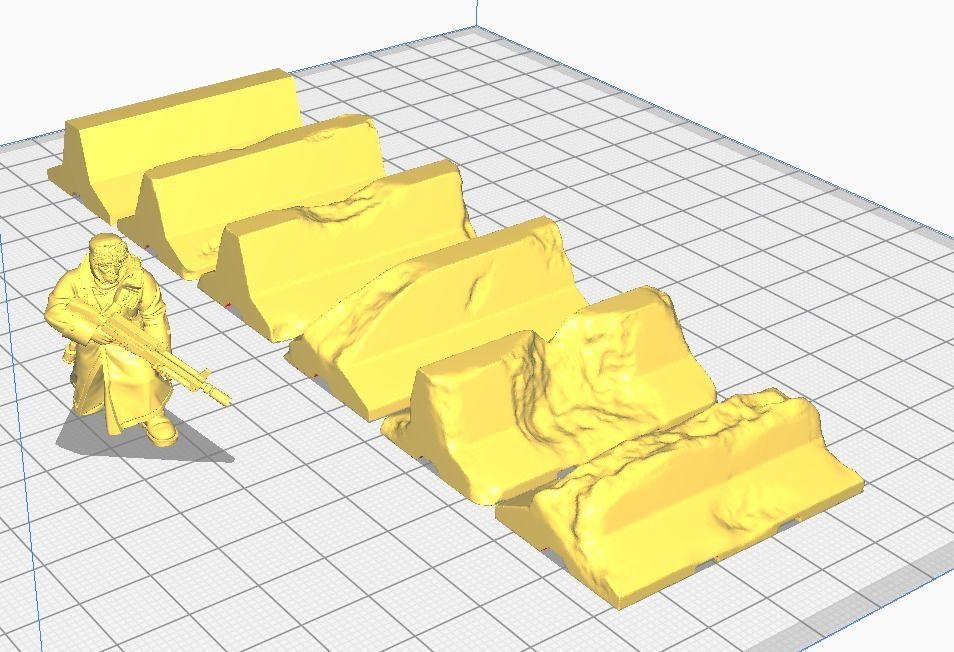 Concrete barrier and Dragon teeth  for wargames 3D print model_4