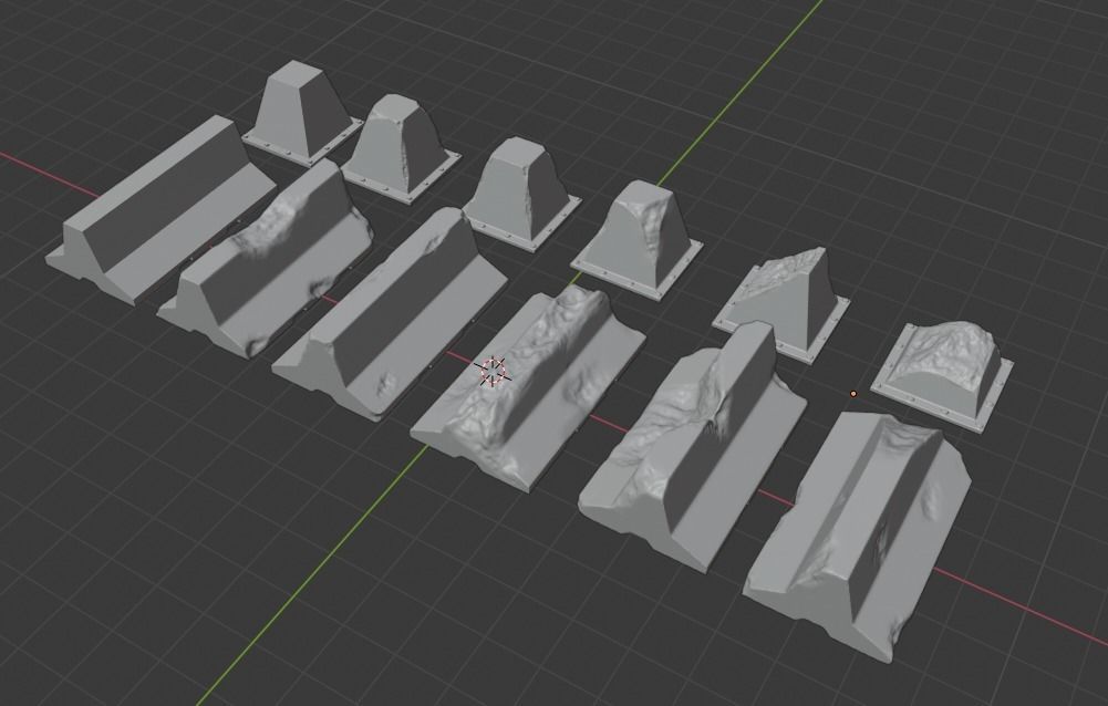 Concrete barrier and Dragon teeth  for wargames 3D print model_0