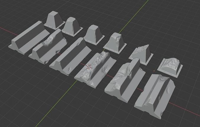 Concrete barrier and Dragon teeth  for wargames 3D print model