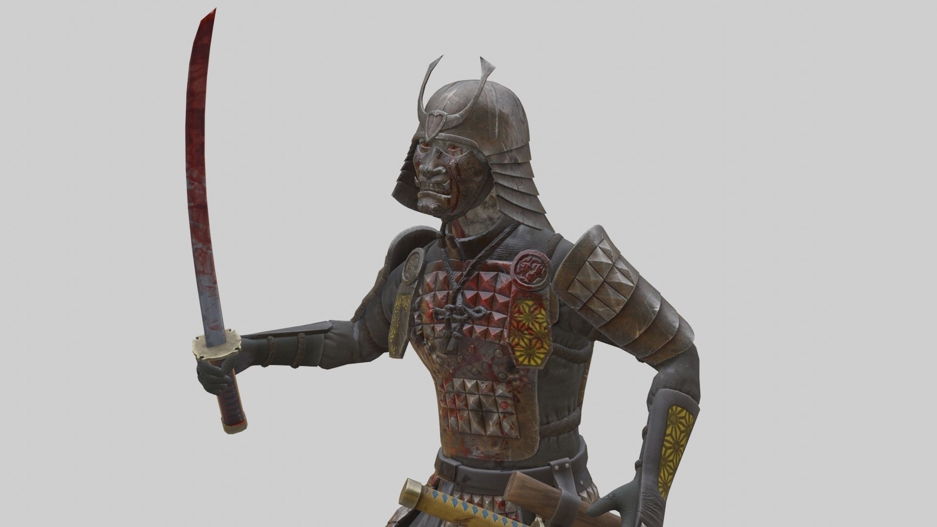 Ghost Samurai Warrior With PBR Materials And Multiple Skins Low-poly 3D model_30