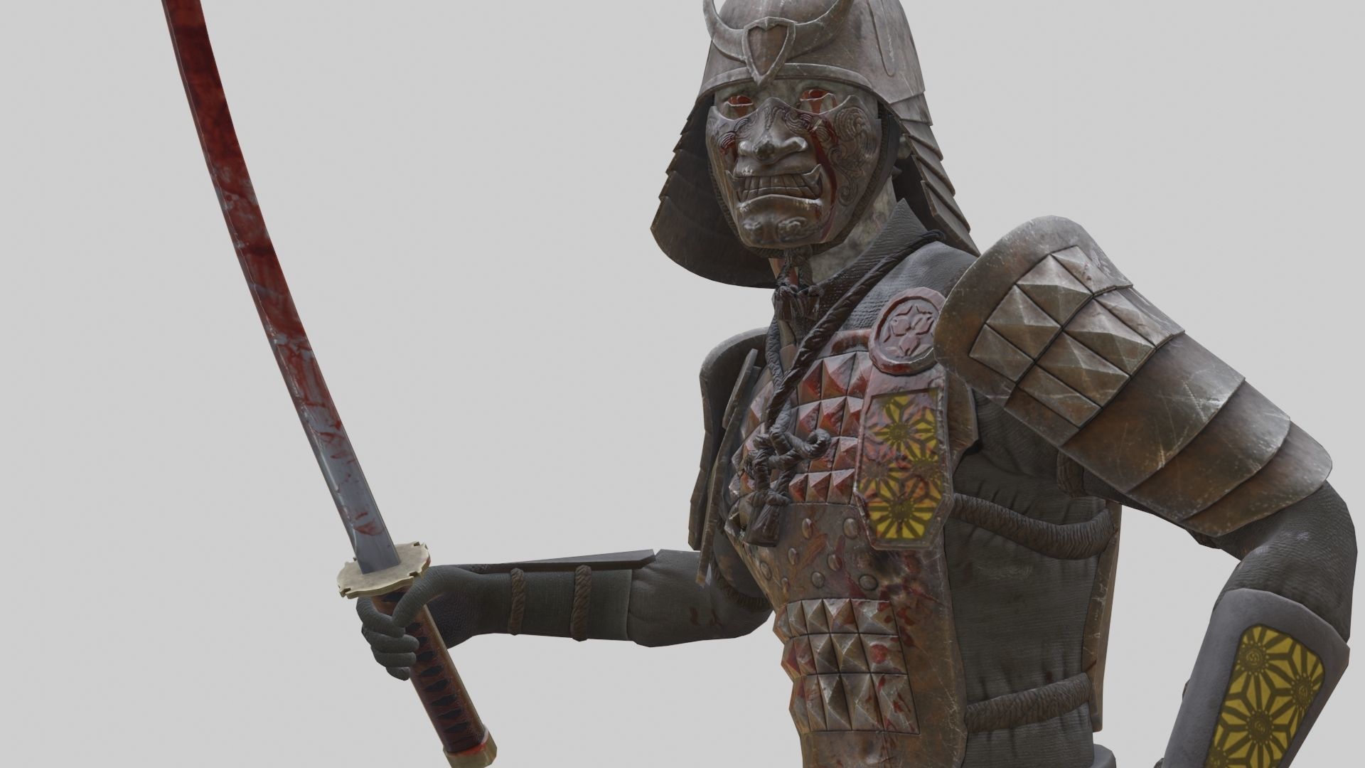 Ghost Samurai Warrior With PBR Materials And Multiple Skins Low-poly 3D model_33