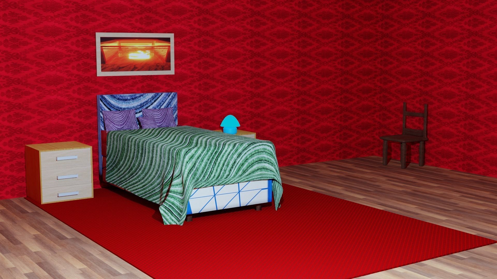 Bedroom empty room with window 3D model_3