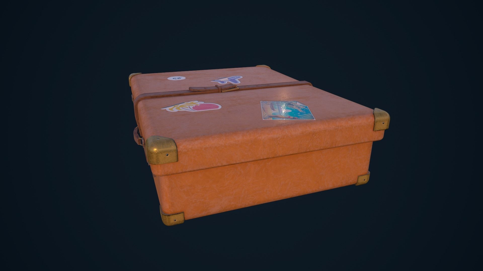 Luggage orange suitcase Low-poly 3D model_4