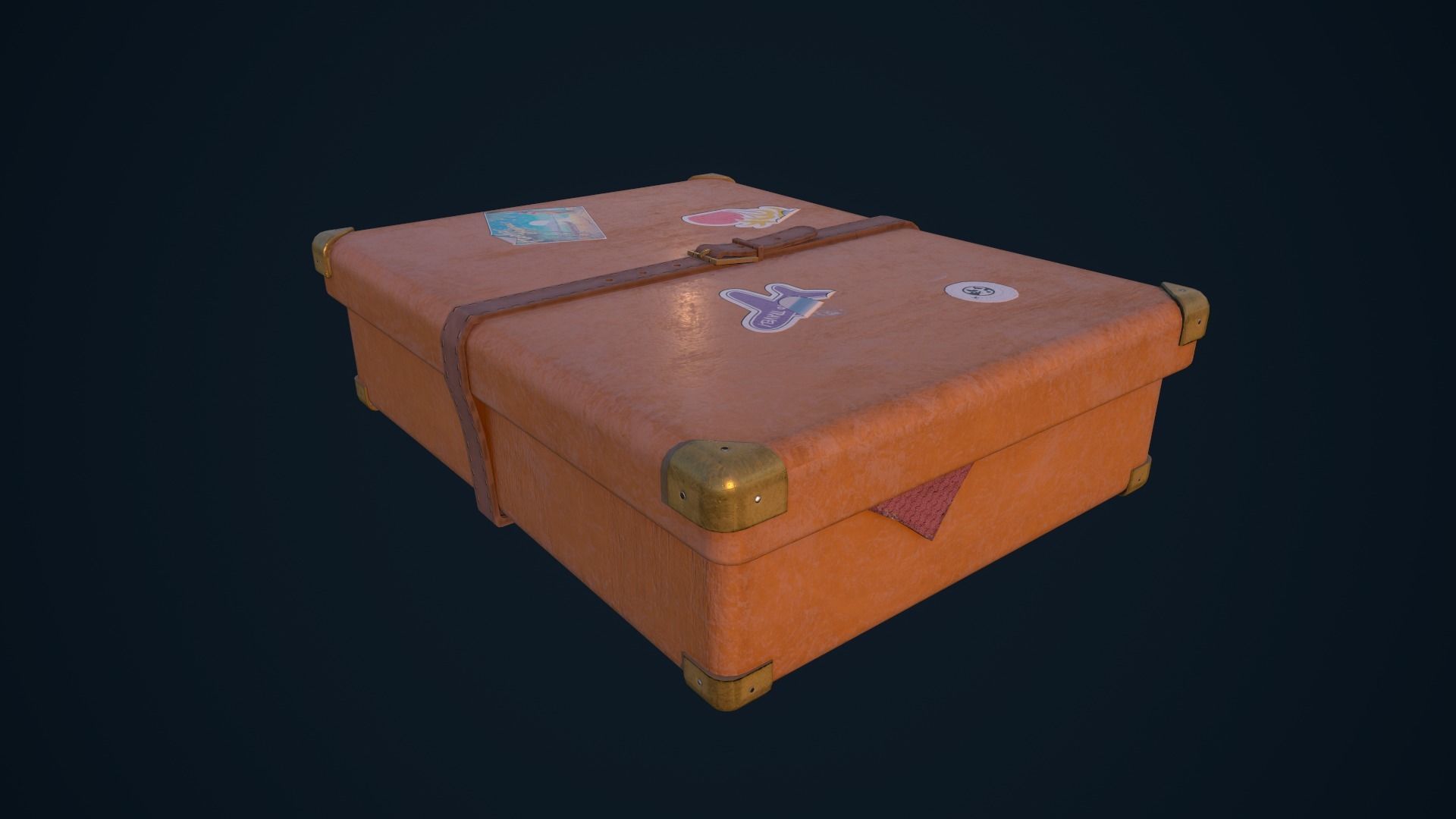 Luggage orange suitcase Low-poly 3D model_8