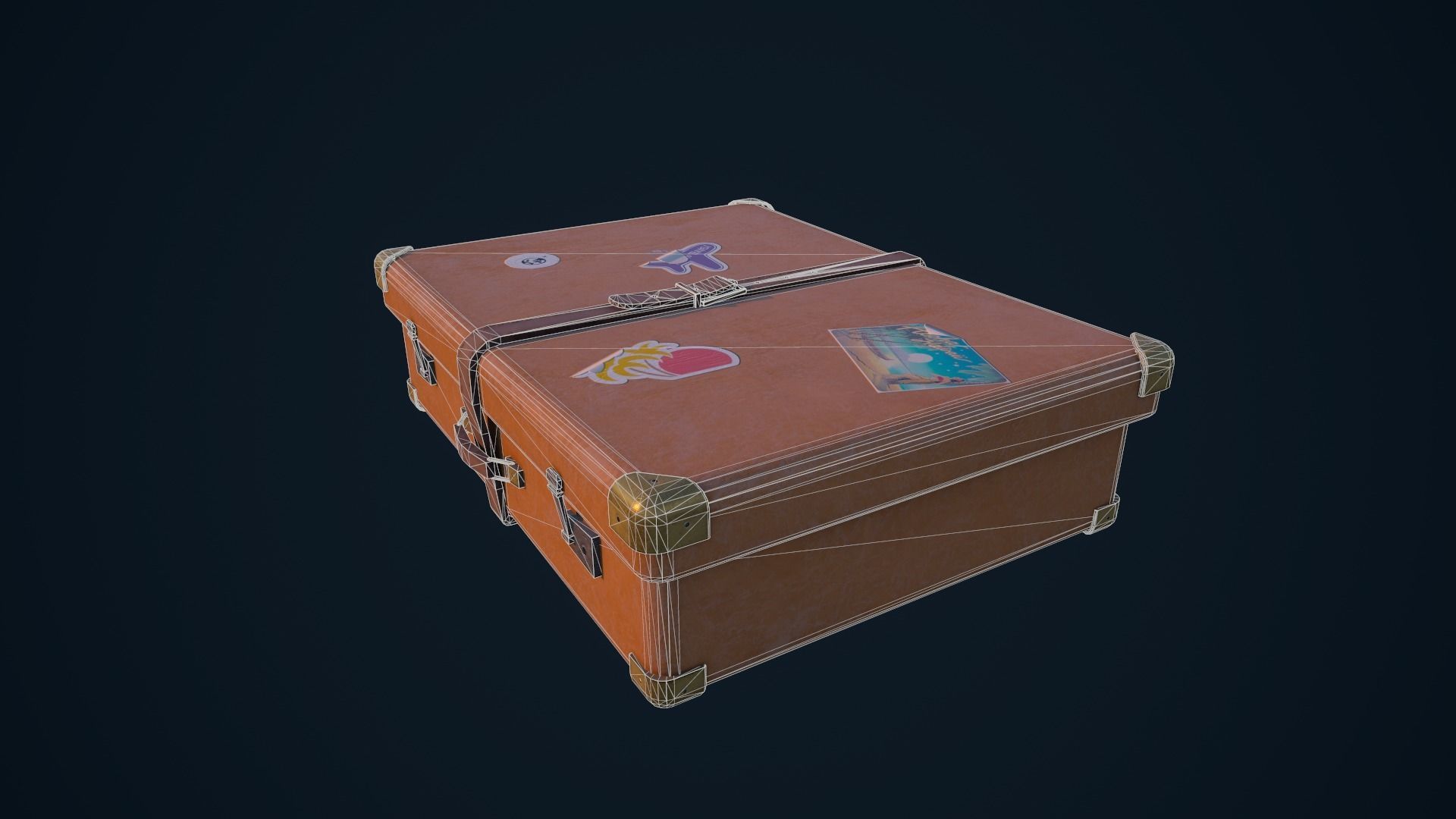 Luggage orange suitcase Low-poly 3D model_16