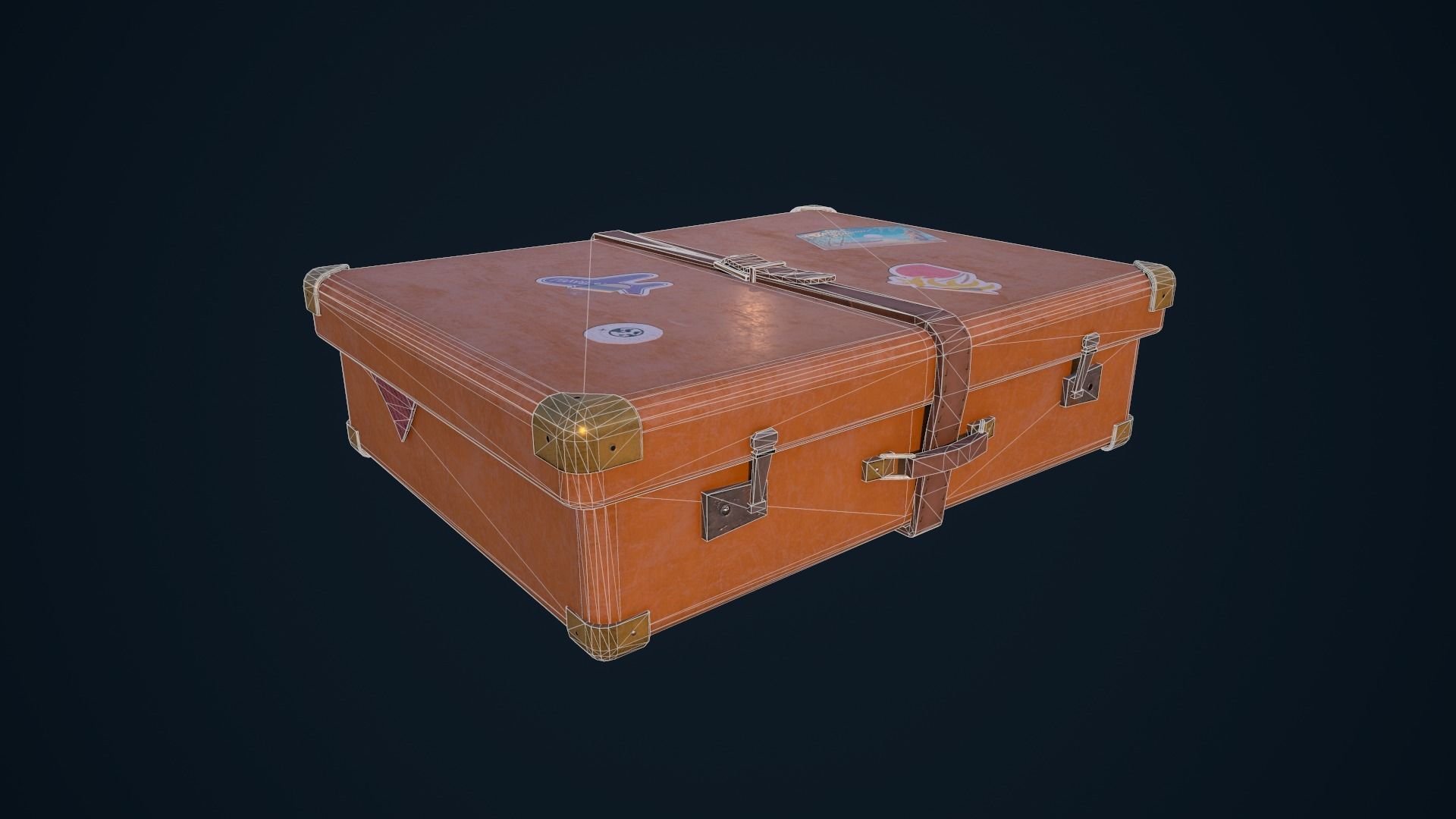 Luggage orange suitcase Low-poly 3D model_14