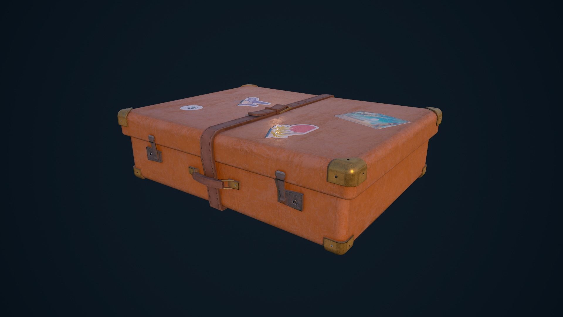 Luggage orange suitcase Low-poly 3D model_3