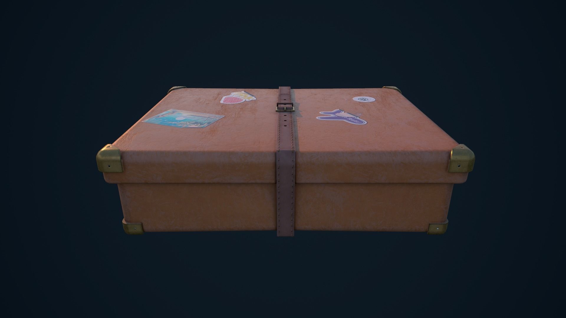 Luggage orange suitcase Low-poly 3D model_7