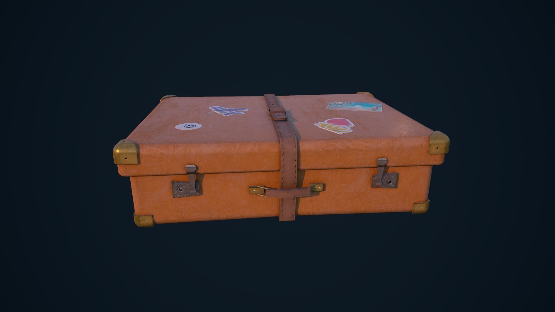 Luggage orange suitcase Low-poly 3D model_2