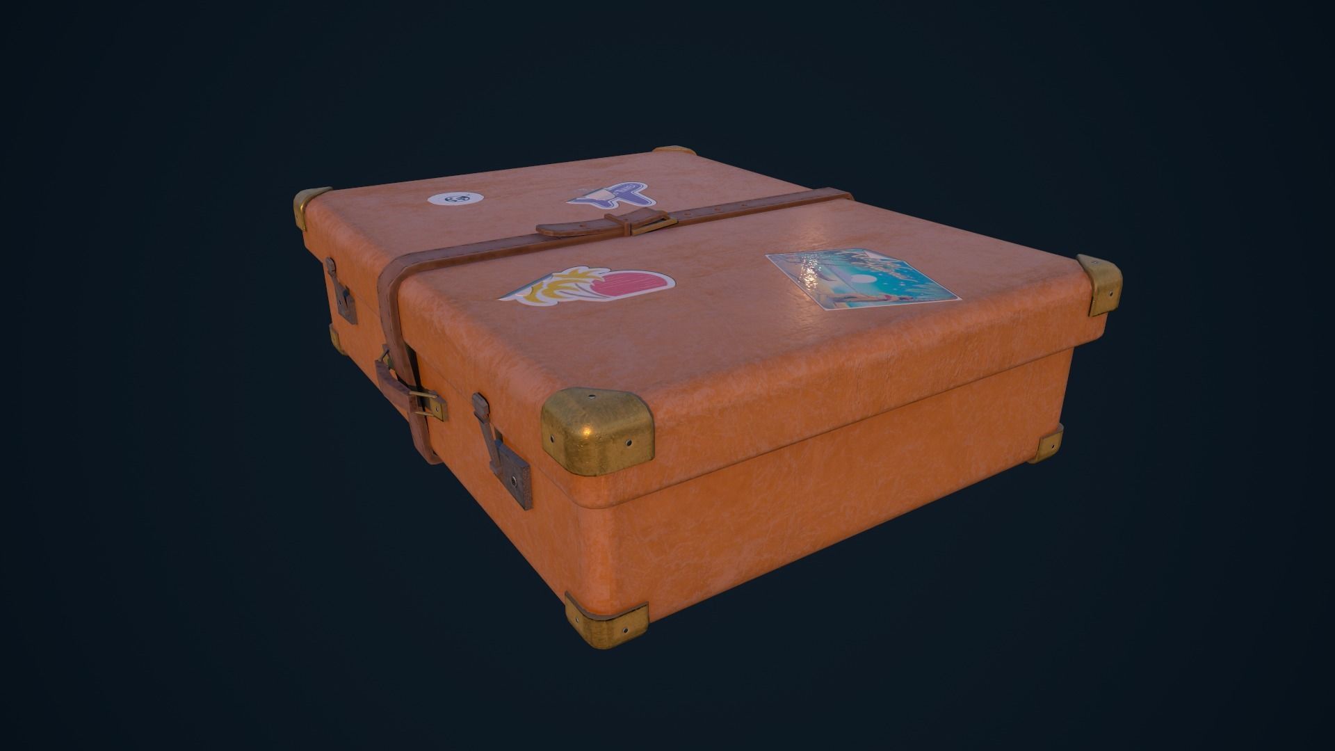 Luggage orange suitcase Low-poly 3D model_18