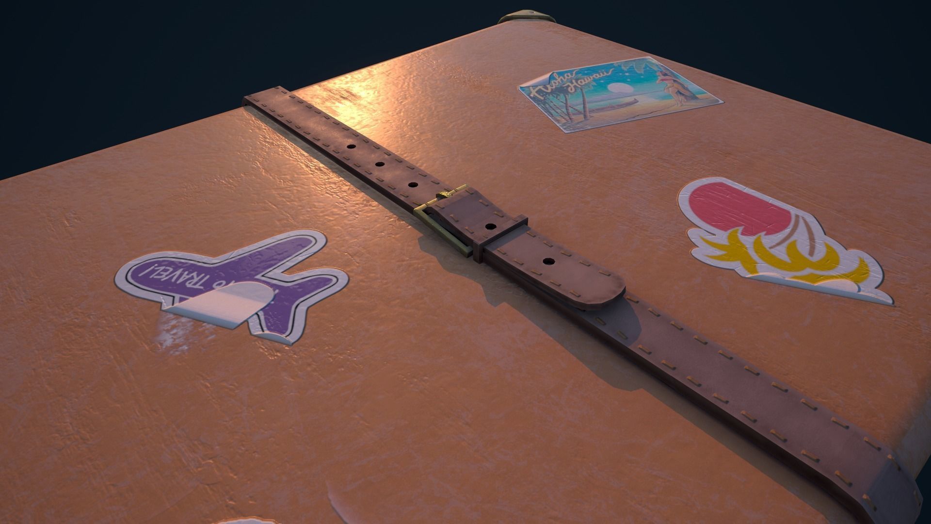 Luggage orange suitcase Low-poly 3D model_11