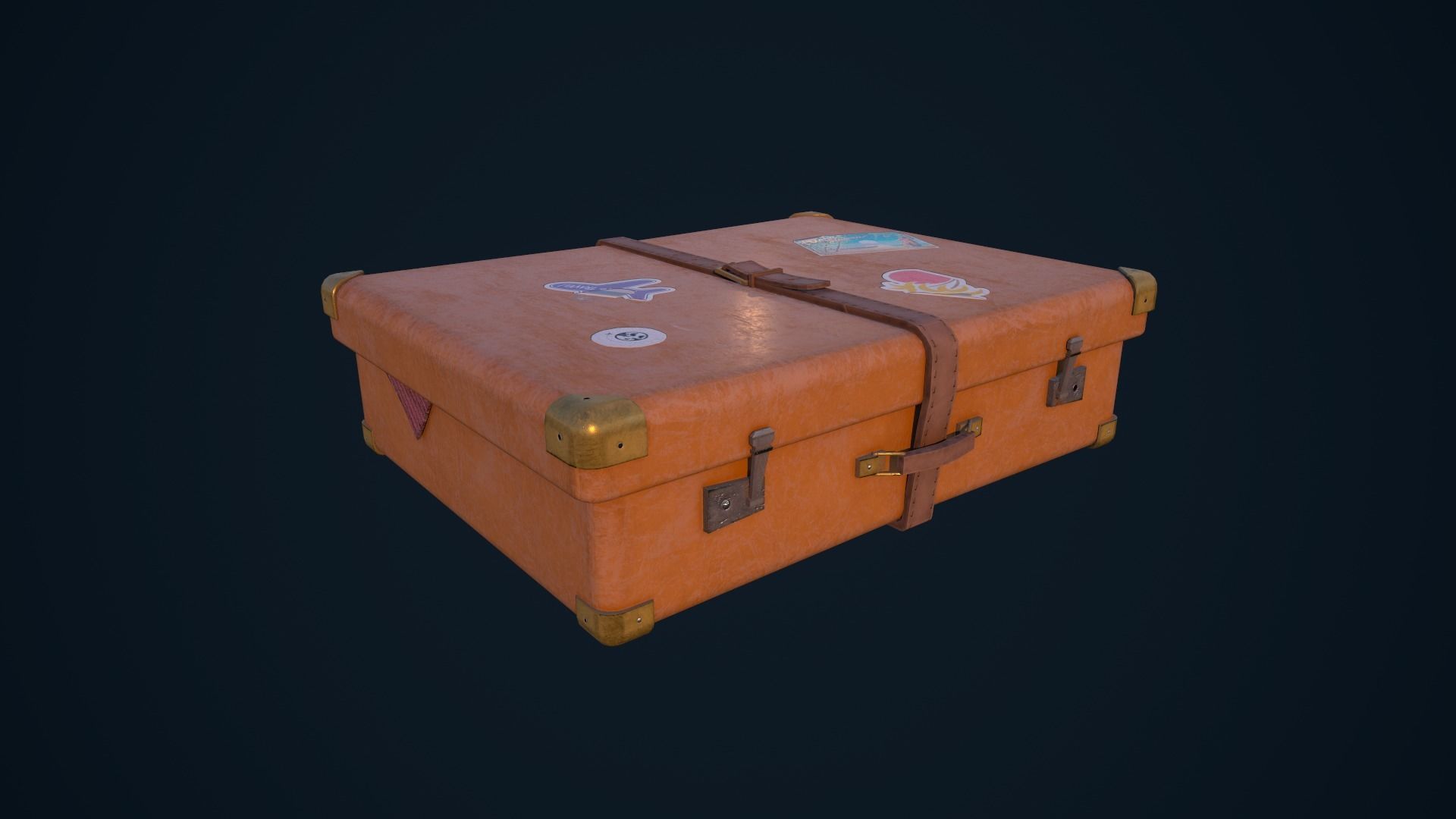 Luggage orange suitcase Low-poly 3D model_9