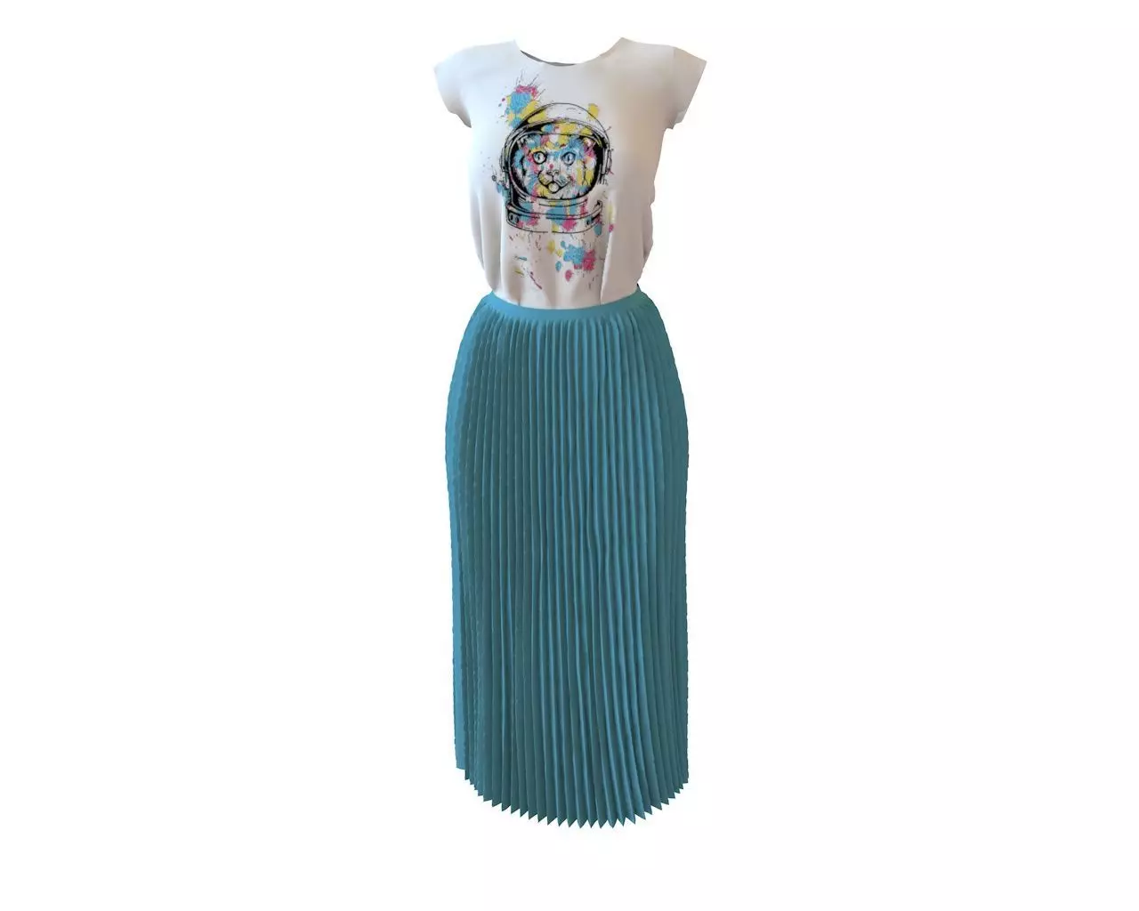 Stylish Designer Set of Accordian Skirt and Graphic T-Shirt 3D model